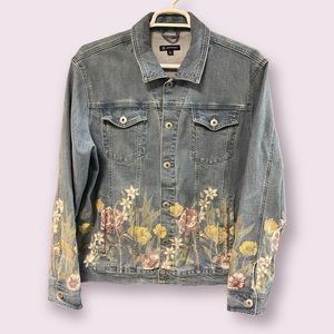 INC International Concepts Men XL Denim Jacket with Pastel Floral Embroidery